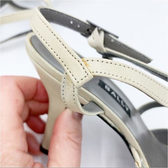 Bally Switzerland Winter White Strappy Snipped‎ Toe Sculptural Heels Sz 6 NEW - Picture 8 of 12